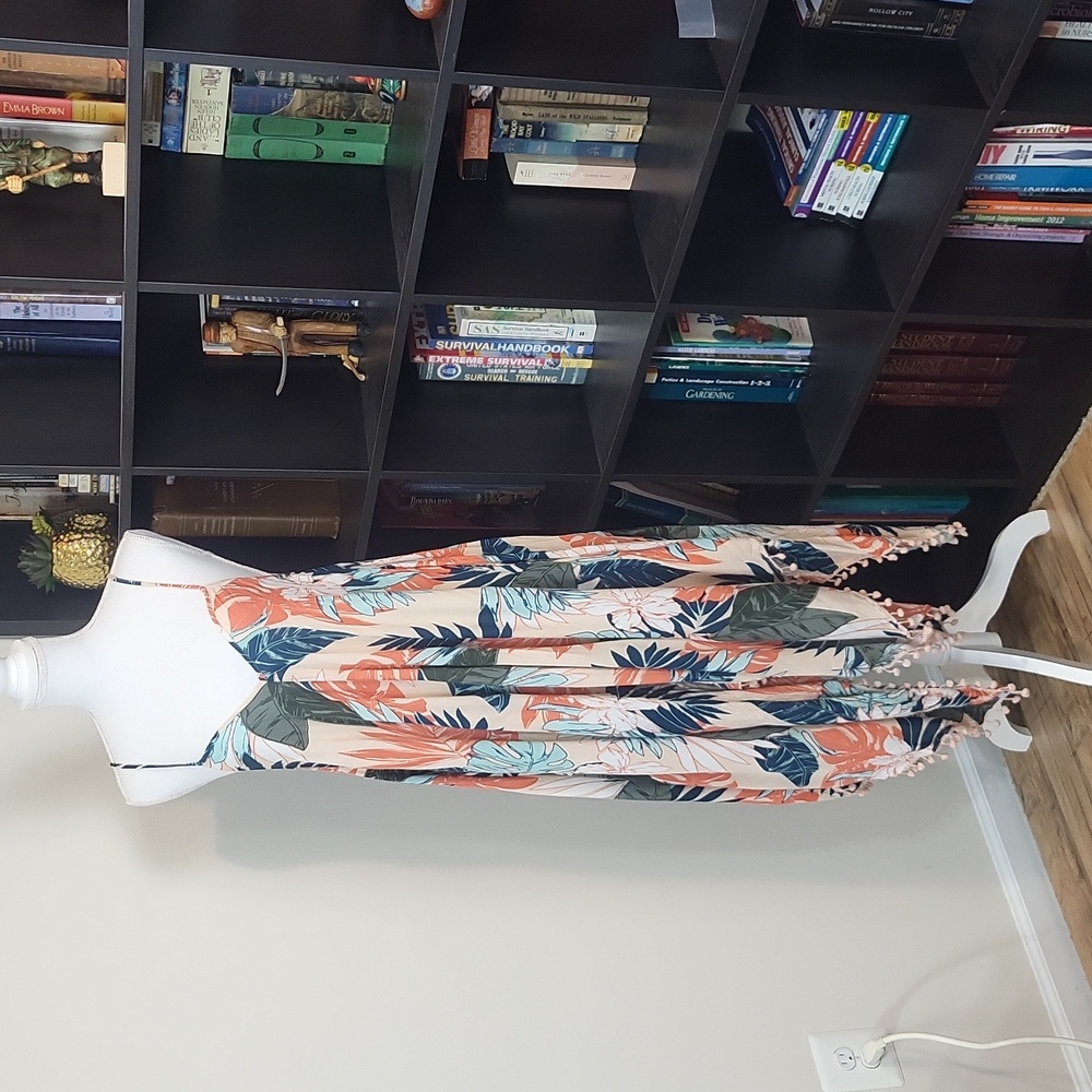 GOA BEACHWEAR by Japna Tropical Handkerchief Pom-Pom Hem Dress Cover-up